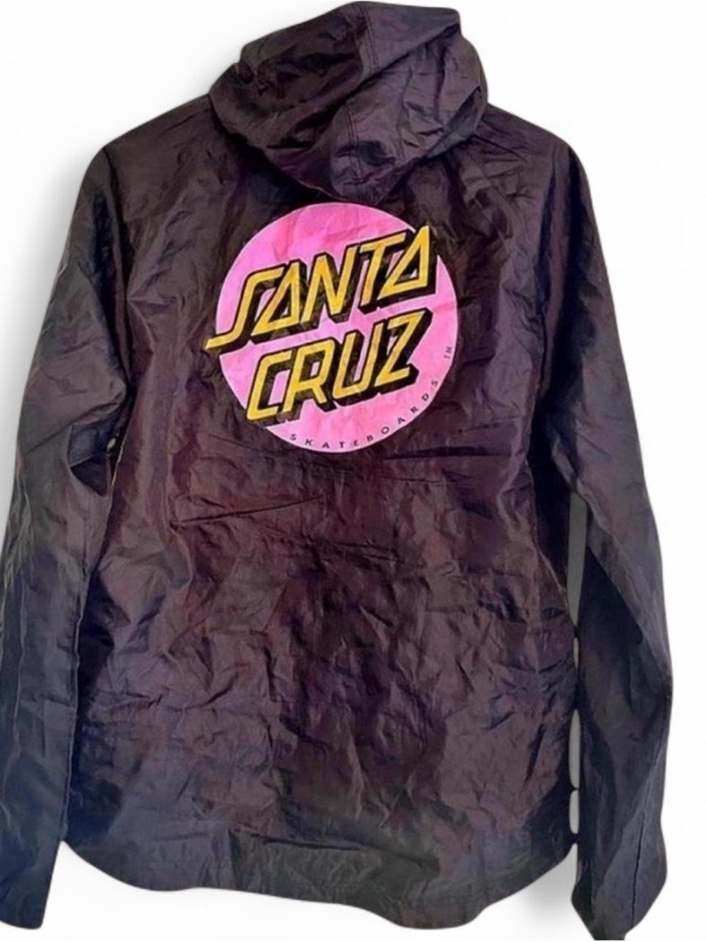 Santa Cruz Skateboards womens Black Hooded Windbreaker with Pink Logo